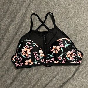 High neck mesh cross cross bathing suit top size medium